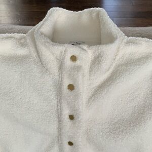 J. Crew White Fleece Jacket/Top with Gold Snap Buttons Size Large New